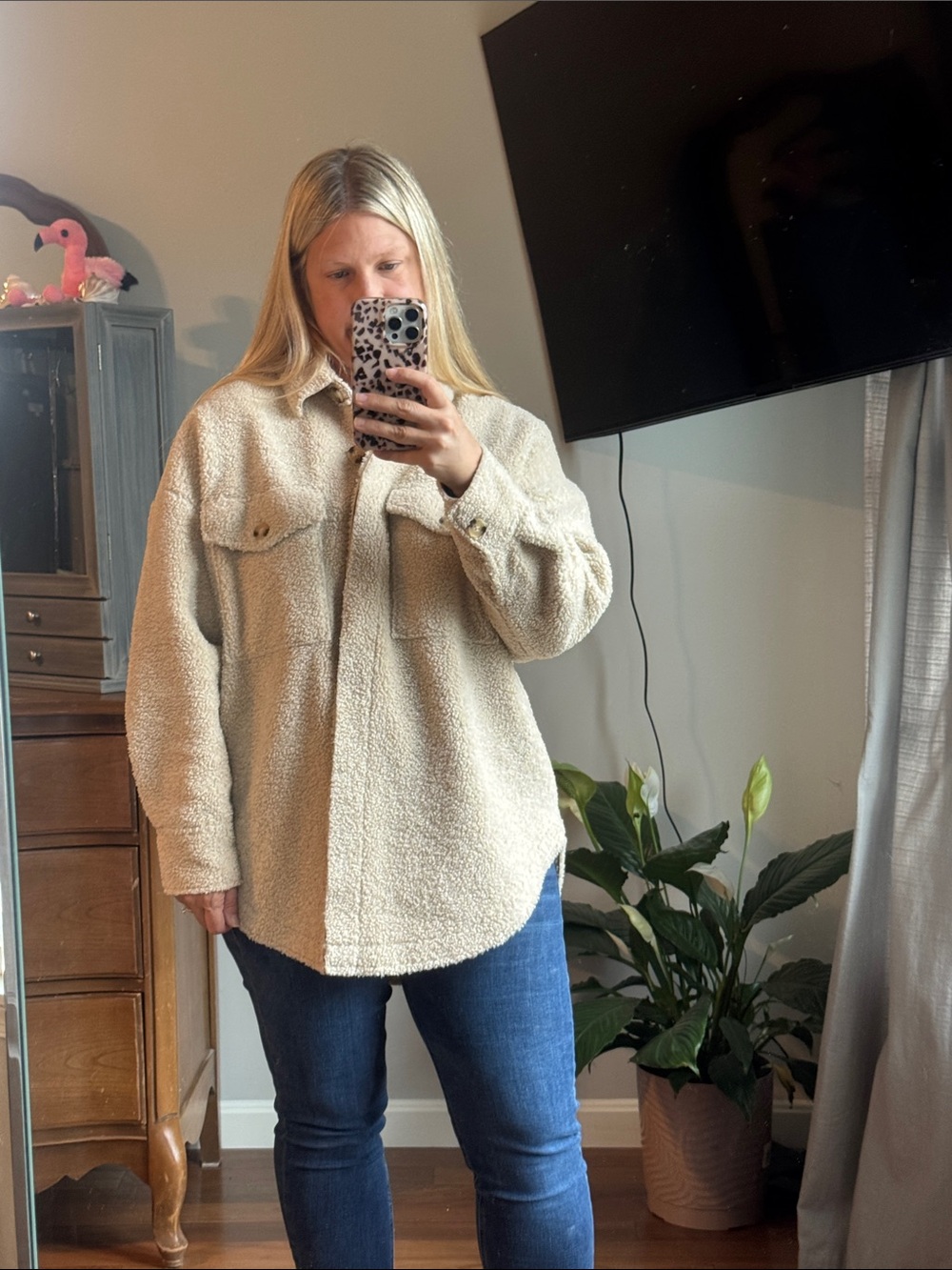 Good American Neutral Cream Teddy Shacket